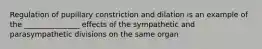 Regulation of pupillary constriction and dilation is an example of the _______________ effects of the sympathetic and parasympathetic divisions on the same organ