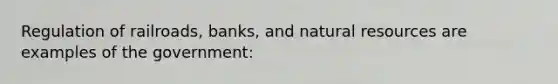 Regulation of railroads, banks, and natural resources are examples of the government: