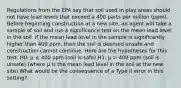 Regulations from the EPA say that soil used in play areas should not have lead levels that exceed a 400 parts per million (ppm). Before beginning construction at a new site, an agent will take a sample of soil and run a significance test on the mean lead level in the soil. If the mean lead level in the sample is significantly higher than 400 ppm, then the soil is deemed unsafe and construction cannot continue. Here are the hypotheses for this test: H0: μ ≤ 400 ppm (soil is safe) H1: μ > 400 ppm (soil is unsafe)​ (where μ is the mean lead level in the soil at the new site).What would be the consequence of a Type II error in this setting?