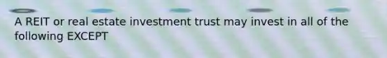 A REIT or real estate investment trust may invest in all of the following EXCEPT