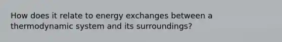 How does it relate to energy exchanges between a thermodynamic system and its surroundings?