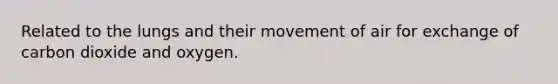 Related to the lungs and their movement of air for exchange of carbon dioxide and oxygen.