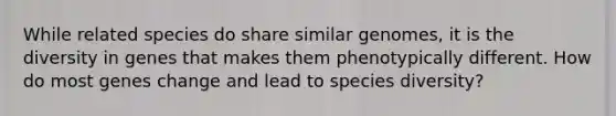 While related species do share similar genomes, it is the diversity in genes that makes them phenotypically different. How do most genes change and lead to species diversity?