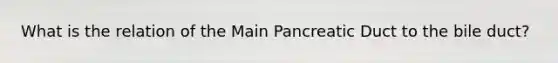 What is the relation of the Main Pancreatic Duct to the bile duct?