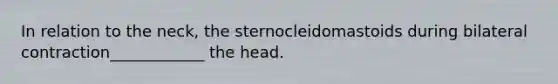 In relation to the neck, the sternocleidomastoids during bilateral contraction____________ the head.