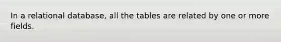 In a relational database, all the tables are related by one or more fields.