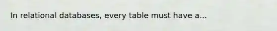 In relational databases, every table must have a...