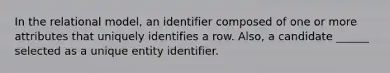 In the relational model, an identifier composed of one or more attributes that uniquely identifies a row. Also, a candidate ______ selected as a unique entity identifier.