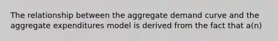 The relationship between the aggregate demand curve and the aggregate expenditures model is derived from the fact that a(n)