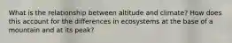 What is the relationship between altitude and climate? How does this account for the differences in ecosystems at the base of a mountain and at its peak?