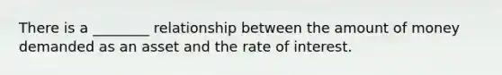 There is a ________ relationship between the amount of money demanded as an asset and the rate of interest.