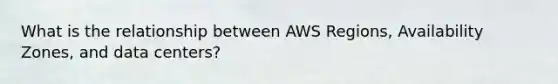 What is the relationship between AWS Regions, Availability Zones, and data centers?