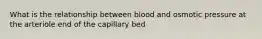 What is the relationship between blood and osmotic pressure at the arteriole end of the capillary bed