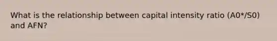 What is the relationship between capital intensity ratio (A0*/S0) and AFN?