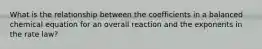 What is the relationship between the coefficients in a balanced chemical equation for an overall reaction and the exponents in the rate law?