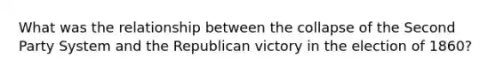 What was the relationship between the collapse of the Second Party System and the Republican victory in the election of 1860?