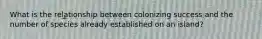 What is the relationship between colonizing success and the number of species already established on an island?