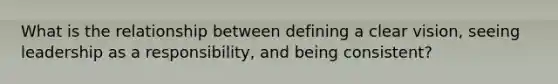 What is the relationship between defining a clear vision, seeing leadership as a responsibility, and being consistent?