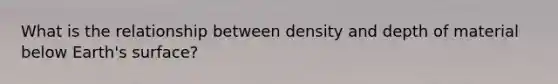 What is the relationship between density and depth of material below Earth's surface?