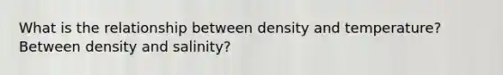 What is the relationship between density and temperature? Between density and salinity?