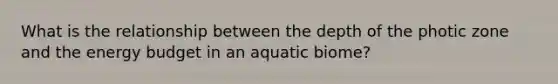 What is the relationship between the depth of the photic zone and the energy budget in an aquatic biome?