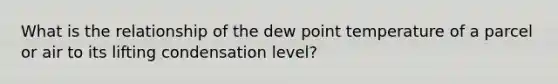 What is the relationship of the dew point temperature of a parcel or air to its lifting condensation level?