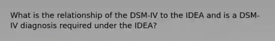 What is the relationship of the DSM-IV to the IDEA and is a DSM-IV diagnosis required under the IDEA?