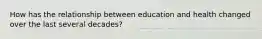 How has the relationship between education and health changed over the last several decades?