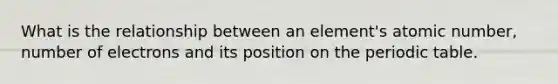 What is the relationship between an element's atomic number, number of electrons and its position on <a href='https://www.questionai.com/knowledge/kIrBULvFQz-the-periodic-table' class='anchor-knowledge'>the periodic table</a>.