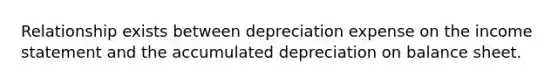 Relationship exists between depreciation expense on the income statement and the accumulated depreciation on balance sheet.