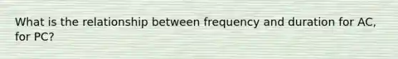 What is the relationship between frequency and duration for AC, for PC?