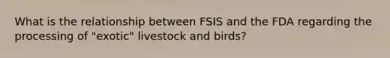 What is the relationship between FSIS and the FDA regarding the processing of "exotic" livestock and birds?