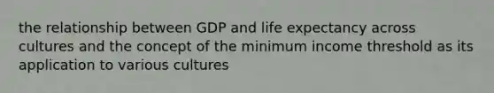 the relationship between GDP and life expectancy across cultures and the concept of the minimum income threshold as its application to various cultures