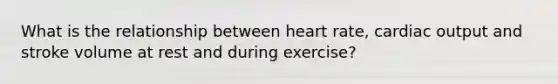 What is the relationship between heart rate, cardiac output and stroke volume at rest and during exercise?