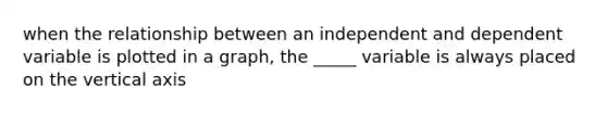 when the relationship between an independent and dependent variable is plotted in a graph, the _____ variable is always placed on the vertical axis