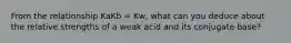 From the relationship KaKb = Kw, what can you deduce about the relative strengths of a weak acid and its conjugate base?