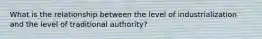 What is the relationship between the level of industrialization and the level of traditional authority?