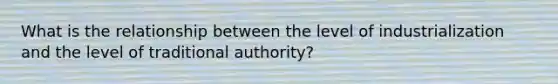 What is the relationship between the level of industrialization and the level of traditional authority?