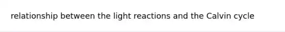 relationship between the <a href='https://www.questionai.com/knowledge/kSUoWrrvoC-light-reactions' class='anchor-knowledge'>light reactions</a> and the Calvin cycle