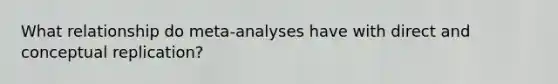 What relationship do meta-analyses have with direct and conceptual replication?