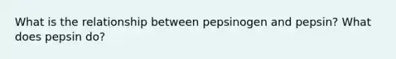 What is the relationship between pepsinogen and pepsin? What does pepsin do?