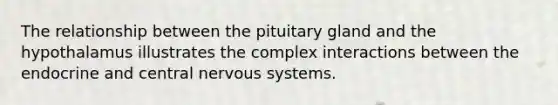 The relationship between the pituitary gland and the hypothalamus illustrates the complex interactions between the endocrine and central nervous systems.