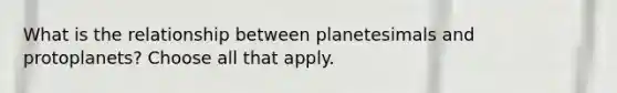 What is the relationship between planetesimals and protoplanets? Choose all that apply.