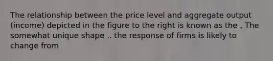 The relationship between the price level and aggregate output​ (income) depicted in the figure to the right is known as the , The somewhat unique shape .. the response of firms is likely to change from