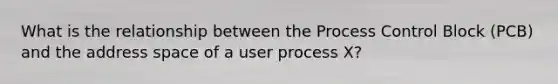 What is the relationship between the Process Control Block (PCB) and the address space of a user process X?