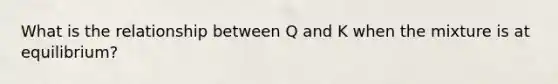 What is the relationship between Q and K when the mixture is at equilibrium?