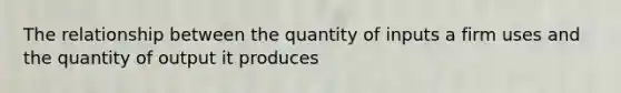 The relationship between the quantity of inputs a firm uses and the quantity of output it produces