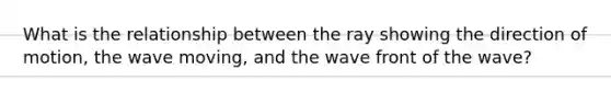 What is the relationship between the ray showing the direction of motion, the wave moving, and the wave front of the wave?