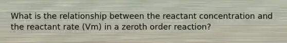 What is the relationship between the reactant concentration and the reactant rate (Vm) in a zeroth order reaction?