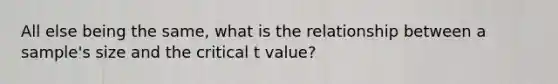 All else being the same, what is the relationship between a sample's size and the critical t value?